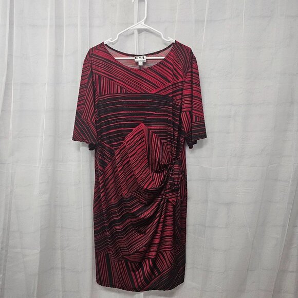 KSL Kari Stevens Red Black Striped Tribal Sift Dress Office 2X - Picture 7 of 11
